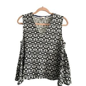 Postmark ANTHROPOLOGIE Black White Damask Monterey Tank Shirt - Sz Medium